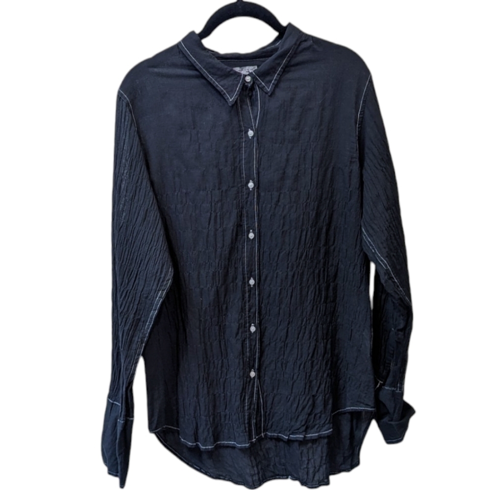American Colors Alex Lehr Black Crinkle Organic Cotton Lagenlook Shirt (XL)